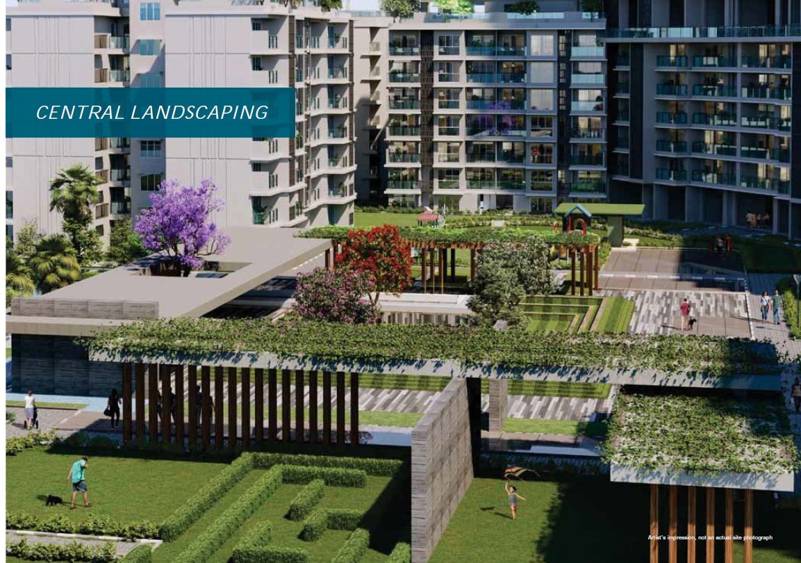 Central landscaped greens between low-rise residences at Godrej Palm Retreat, Sector 150 Noida
