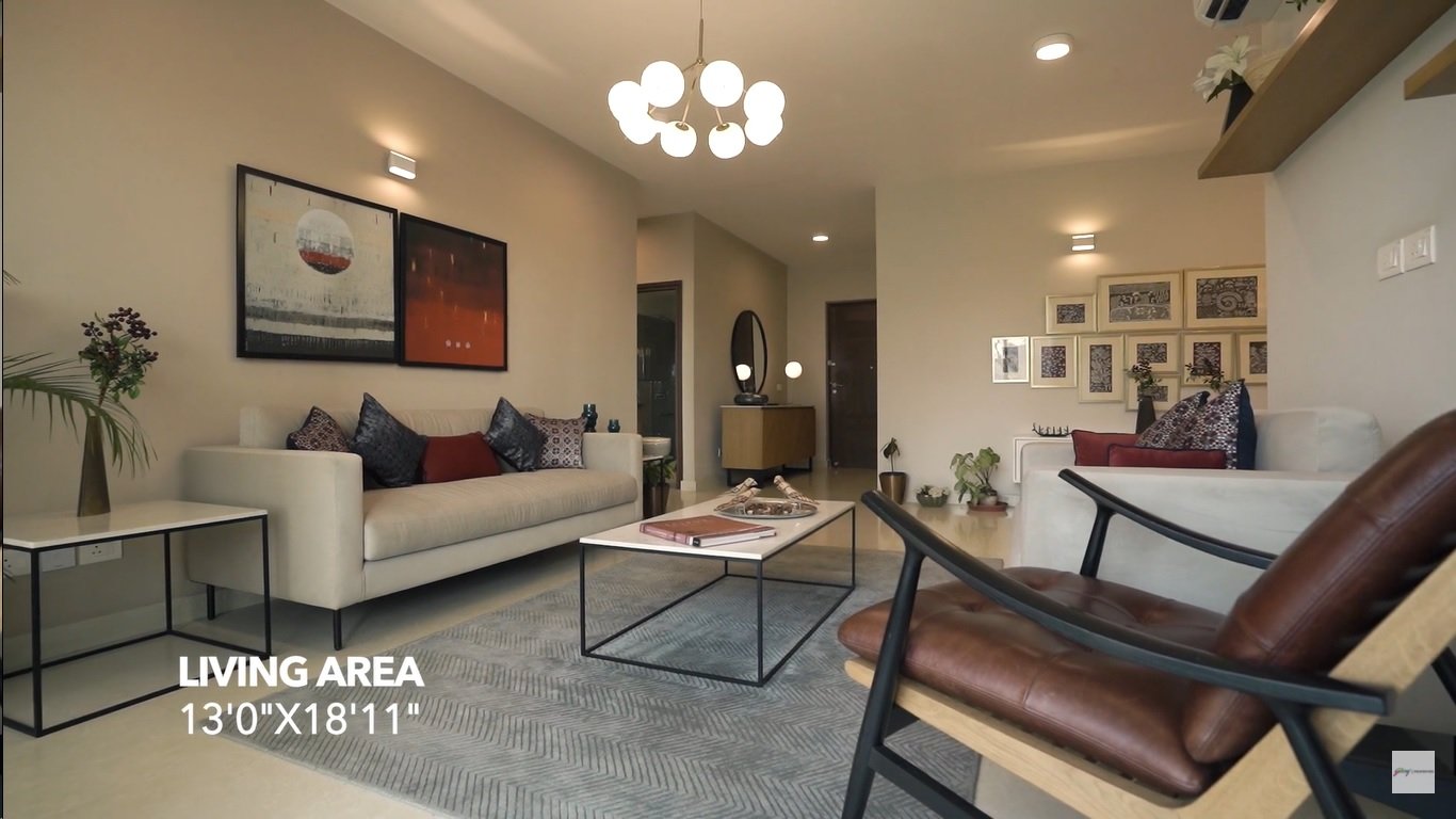 Living room interior of a Godrej Woods apartment in Sector 43, Noida